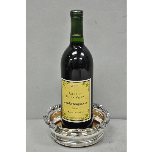 Antique English Victorian Silver Plated Rose Flower Repousse Bar Wine Bottle Coaster. Circa Early 20th Century....