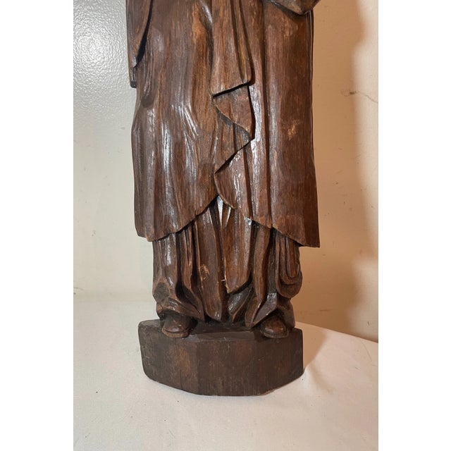1920s Large Antique Religious Hand Carved Wood Moses Folk Art Sculpture Statue Figure For Sale - Image 9 of 9