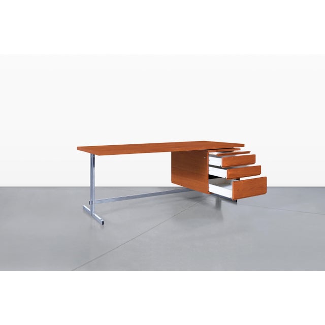 Mid-Century Modern German Teak and Chrome Executive Desk For Sale In Los Angeles - Image 6 of 15