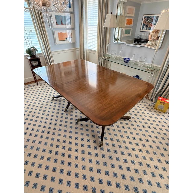 Traditional Vintage Kittinger Pedestal Dining Table With Brass Casters For Sale - Image 3 of 16