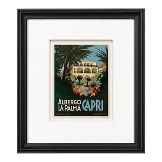 Vintage Albergo La Palma Capri Italy Framed Hotel Luggage Label For Sale