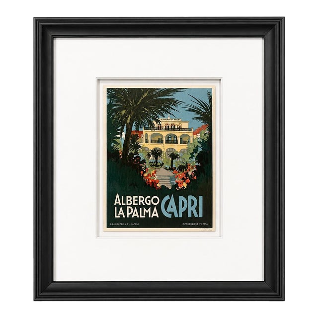 Vintage Albergo La Palma Capri Italy Framed Hotel Luggage Label For Sale