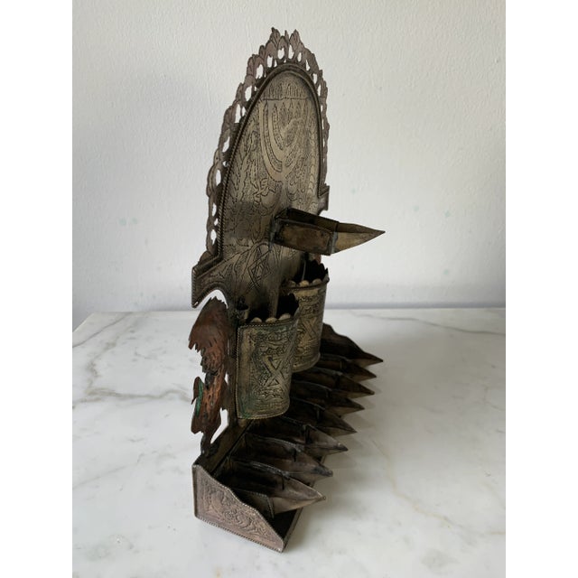 19th Century Moroccan Menorah Hanukkah Oil Lamp Featuring Hinged Doors With Lion Guardians For Sale In Los Angeles - Image 6 of 13