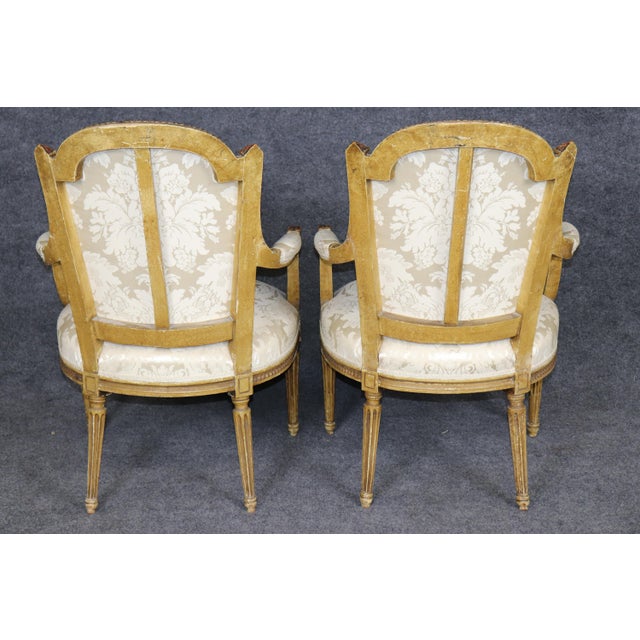 Pair 1920's Louis XVI Style Painted and Distressed Armchairs For Sale - Image 4 of 17