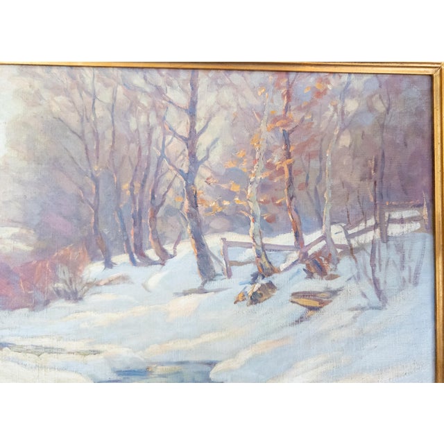 White 20th Century American Vermont Winter Landscape Painting by Thomas R. Curtin For Sale - Image 8 of 15