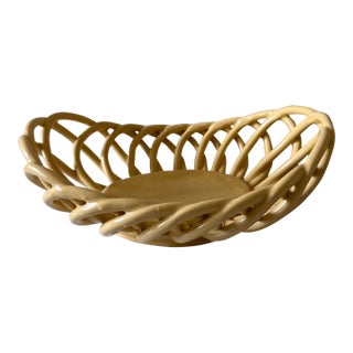 Vintage Ceramic Lattice Basket Bowl For Sale