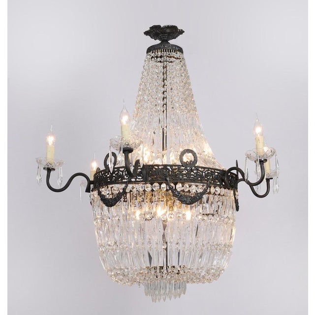 1920s Antique Louis Revival Cut Crystal 14-Light Ballroom Chandeliers, 1920s, Set of 6 For Sale - Image 5 of 18