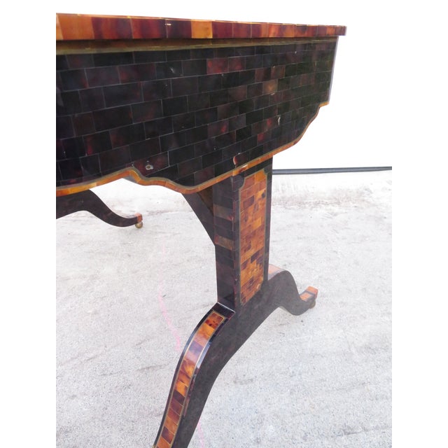 Maitland Smith Tessellated Faux Tortoise Shell / Penshell Writing Desk ~ Traditional Regency Style For Sale - Image 18 of 18
