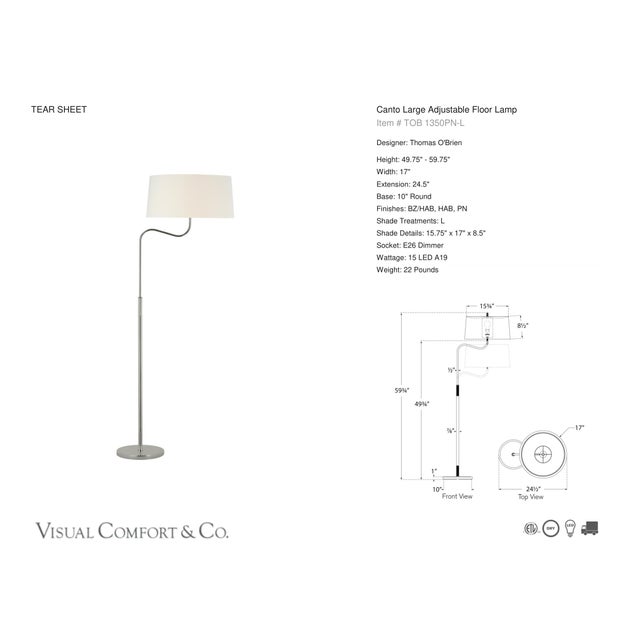 Thomas O'Brien by Visual Comfort Signature Canto Large Adjustable Floor Lamp in Polished Nickel with Linen Shade Designer:...