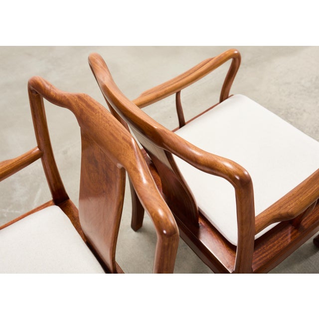 Textile Pair of Chinese Export Ming Dynasty-Style Hardwood Armchairs For Sale - Image 7 of 18