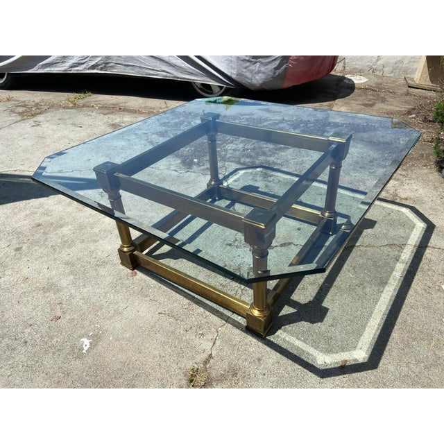 Vintage Mid Century Brass and Glass Coffee Table Attributed to Mastercraft Unmarked For Sale - Image 9 of 11