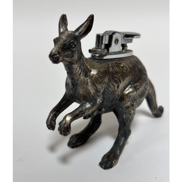 Japanese Figural Kangaroo Tabletop Lighter, Cast Metal, circa 1960s. A charming and collectible mid-century figural...