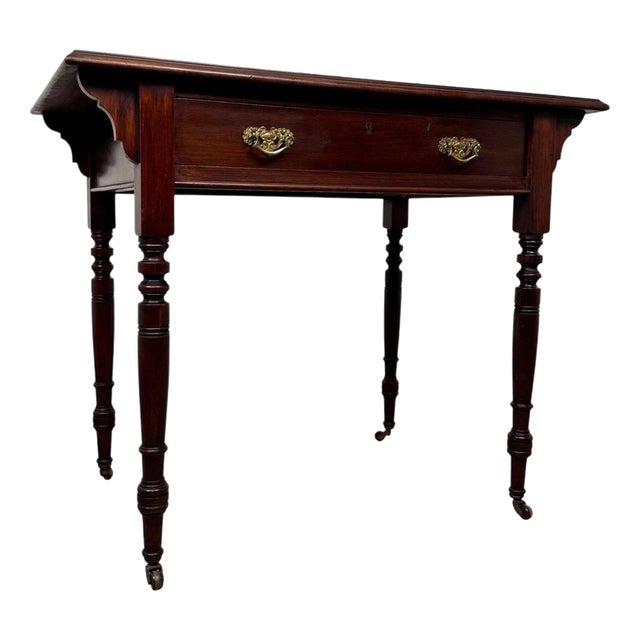 Early 20th Century Antique English Mahogany Writing Table with Green Leather Top For Sale