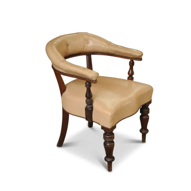 19th Century Cream Leather Buttonback Open Frame Armchair For Sale - Image 5 of 5