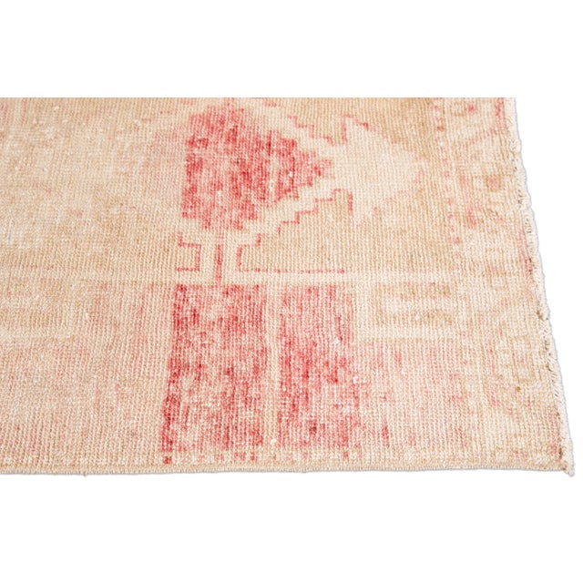 Vintage Turkish Shabby Chic Beige and Pink Handmade Geometric Wool Runner For Sale - Image 4 of 10