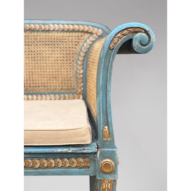 Louis XVI Painted Caned Bergère Sofa, 1880s For Sale - Image 4 of 14