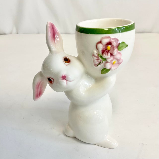 Figurative 1981 Vintage Whimsical Boho Chic Bunny Egg Cup - Easter For Sale - Image 3 of 10