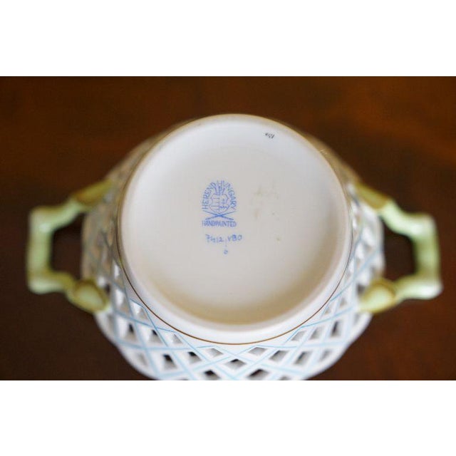 Early 20th Century Vintage Herend Hungary Chinese Flower Openwork Porcelain Basket With Handles For Sale - Image 5 of 5