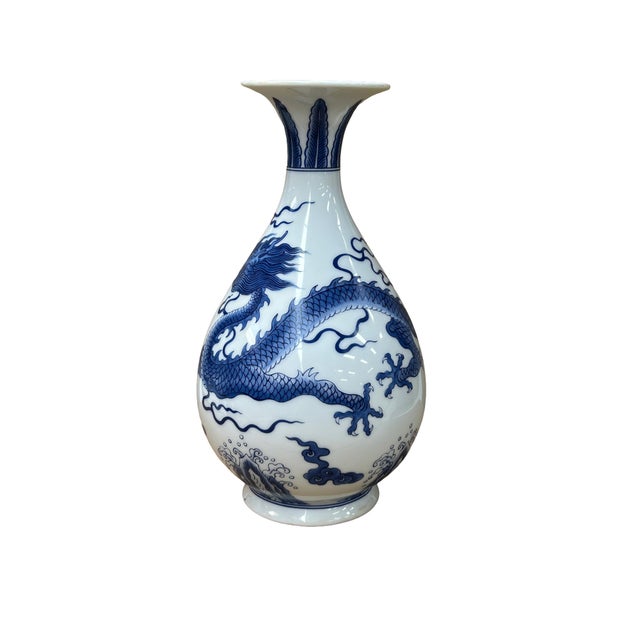 Vintage Marks Blue White Dragon Theme Porcelain Art Vase For Sale In San Francisco - Image 6 of 8