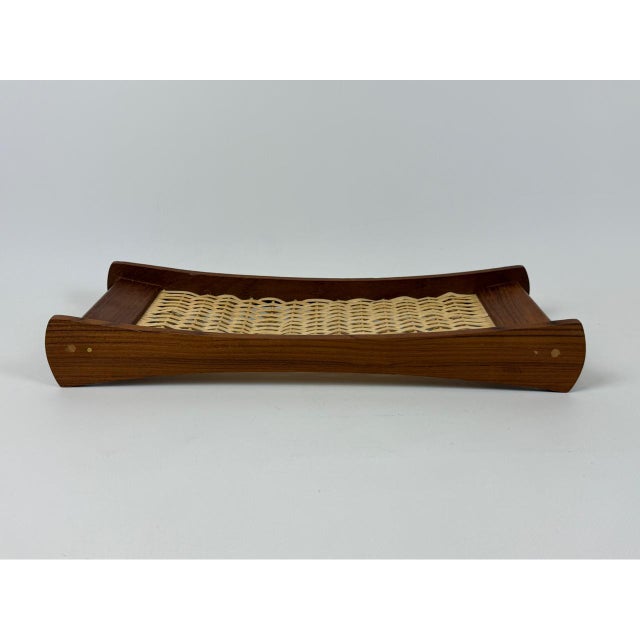 1960s Mid-Century Modern Teak Serving Tray with Rattan Bottom from Poulsen Krogstrup, 1960s For Sale - Image 5 of 13