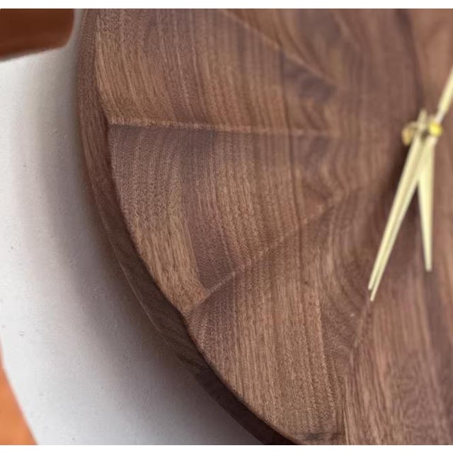 Modern Black Walnut Solid Wood Wall Clock For Sale - Image 3 of 4