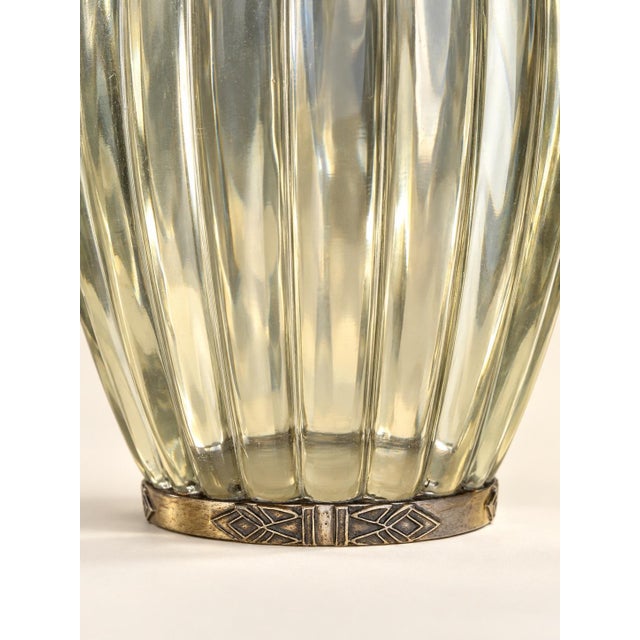 Mid 20th Century Vintage Neoclassical Ribbed Glass Vase With Silver-Gilt Acanthus Mounts For Sale - Image 5 of 5