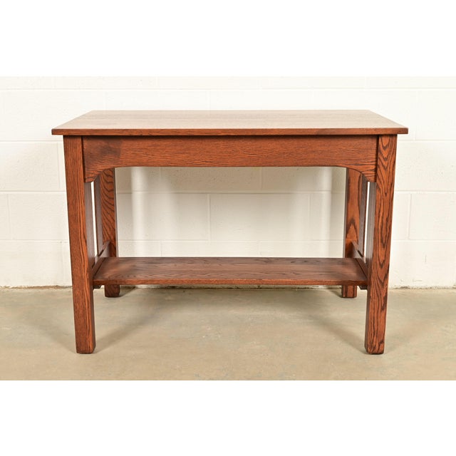 Stickley Brothers Style Antique Mission Oak Arts & Crafts Writing Desk, Newly Refinished For Sale - Image 13 of 14