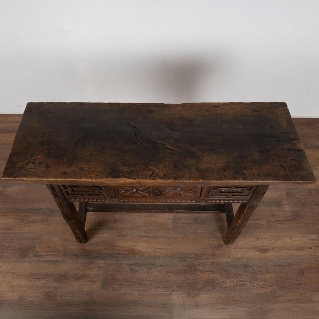 18th Century Rustic Portuguese Chestnut Console Table With Single Drawer For Sale - Image 4 of 18