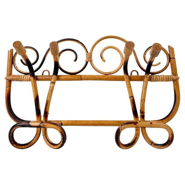 Italian Riviera Mid-20th Century Modern Cane, Rattan & Bamboo Wall Coat Rack, 1960s For Sale - Image 13 of 13