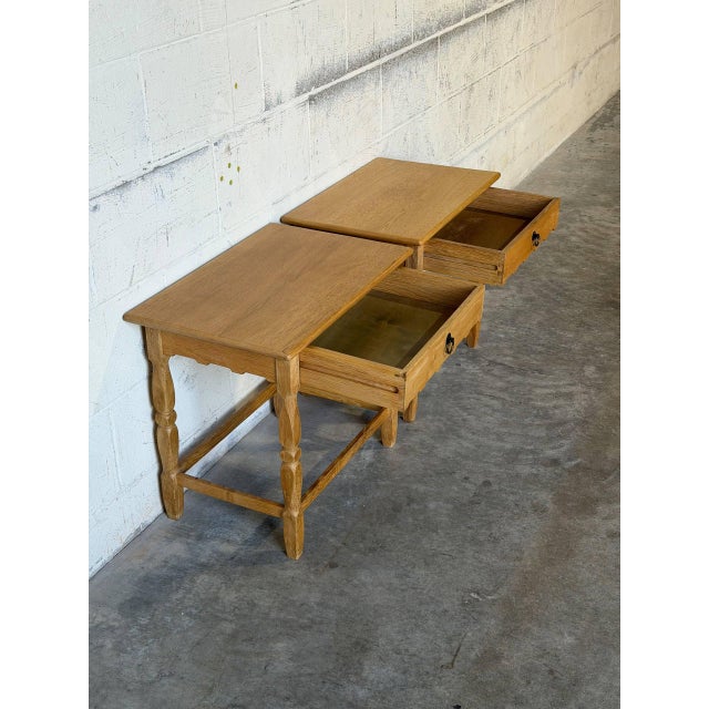 In Style of Henning Kjærnulf Oak Nightstands Set of 2 End Side Tables Vintage Mid-Century Modern 1960s For Sale - Image 9 of 13