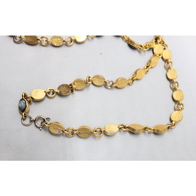 Metal Vintage 1960s Signed Jomaz Goldtone Grey & White Cabochon Necklace For Sale - Image 7 of 12