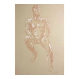 1990s Ron Yrabedra Seated Male Nude Drawing For Sale
