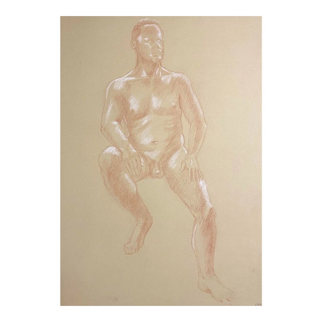 1990s Ron Yrabedra Seated Male Nude Drawing For Sale