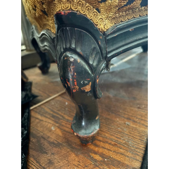 Mid-Century Throne-Height Wingback Chair & Matching Claw-Foot Ottoman in Gold Brocade Velvet For Sale In New York - Image 6 of 6
