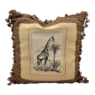 Vintage Giraffe Hand-Woven Tapestry Tassel Pillow For Sale