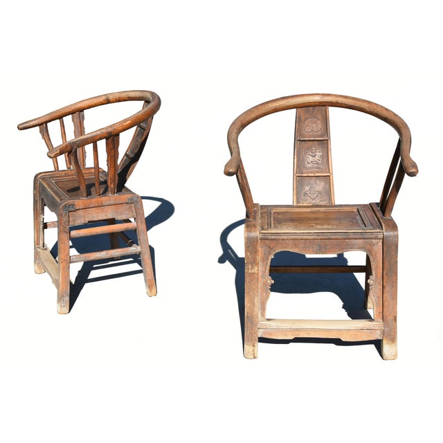 Wood 19th Century Chinese Antique Provincial Horseshoe Chairs All Original Excellent Condition For Sale - Image 7 of 18