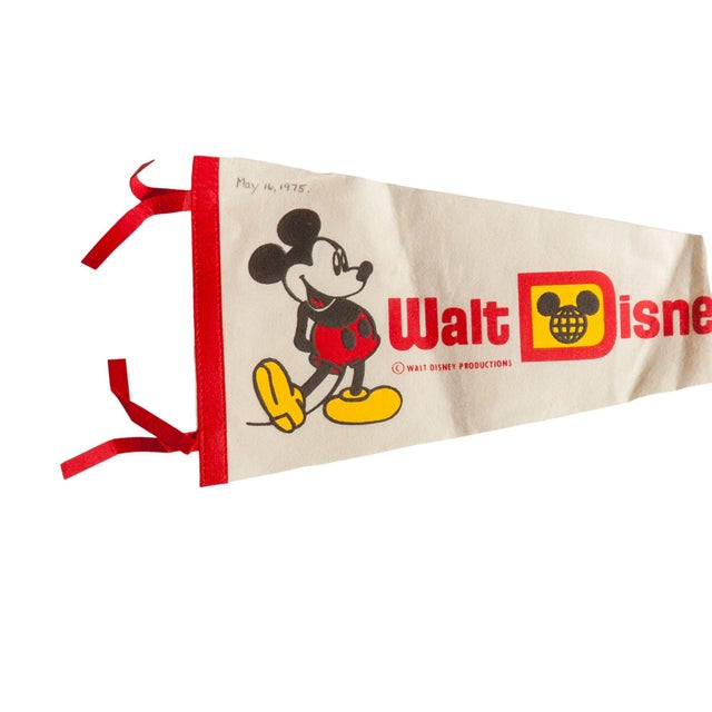 Vintage Walt Disney World felt flag pennant circa 1970. A classic American mid-century souvenir from Walt Disney World...