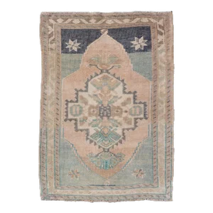 Vintage Turkish Oushak Rug in All-Over Sub-Geometric Medallion Design 2'1 X 2'10