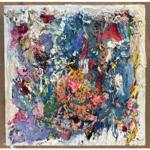 Small Abstract oil painting is an 8"x8" on 1" birch board. No frame needed. This painting will work hung four ways. Nancy...