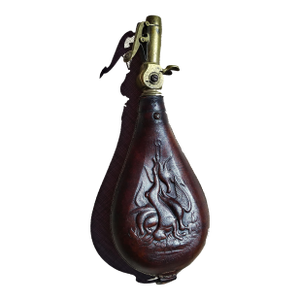 Civil War Era Leather Tooled and Brass Powder Horn / Flask