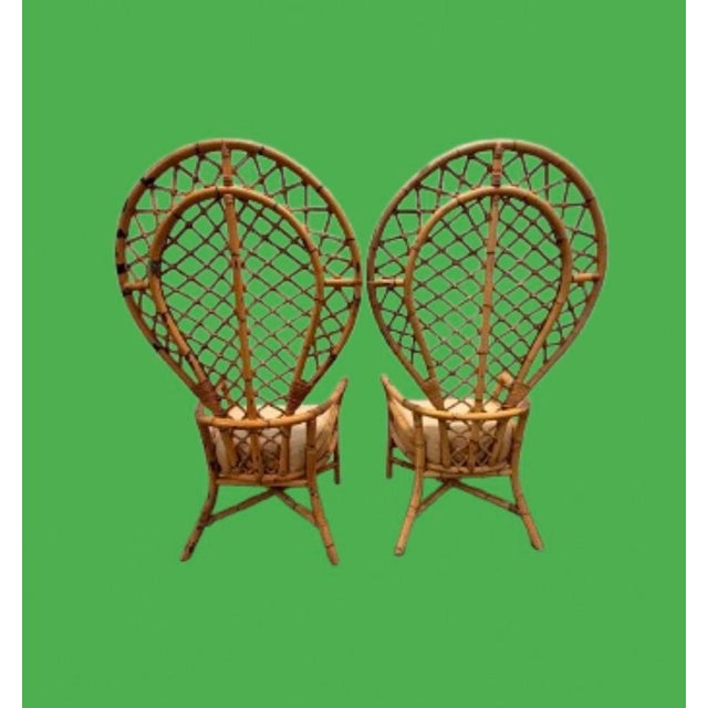 Bielecky Brothers 1970s Monumental Pair of Balloon Back Bamboo & Rattan Lounge Chairs For Sale - Image 4 of 12