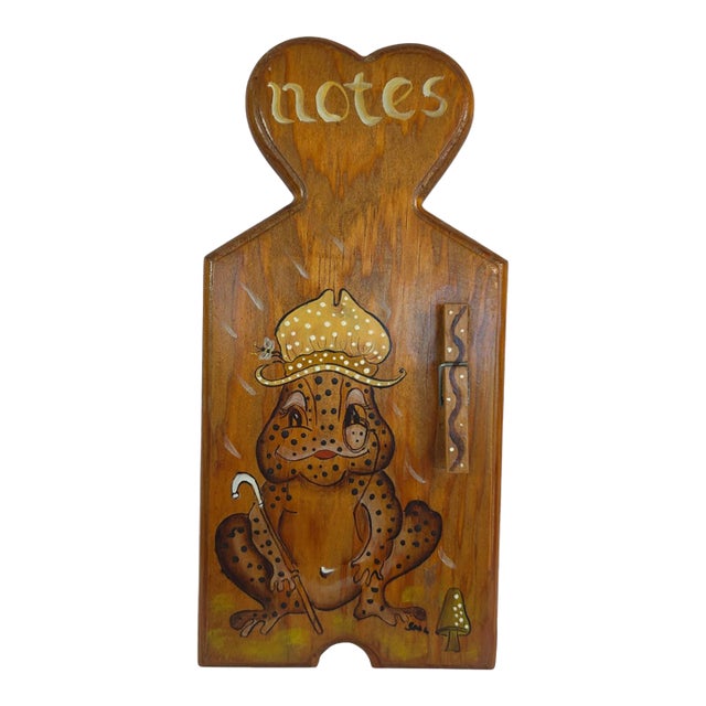 Vintage Wooden Frog Wall Plaque Note Holder Hand Painted Folk Art For Sale