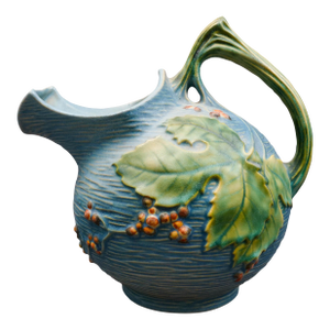 Vintage Roseville Usa #1325 Bushberry Blue Art Pottery Ice Lip Pitcher