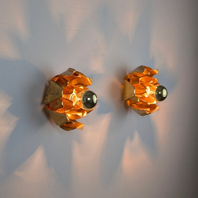 Floral Wall Sconces in Gilded Metal from Hans Kögl, 1970s, Set of 2 For Sale - Image 12 of 12