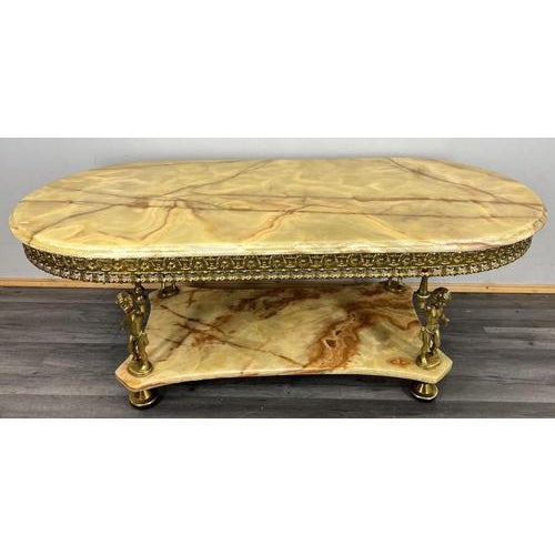 Vintage French Onyx and Brass Coffee Table with Ornate Marble Top For Sale - Image 3 of 18