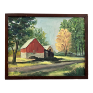 Dorothy Browdst – Vintage Barn Landscape, Original Oil on Canvas