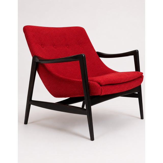 Mid-Century Modern RednChenille Lounge Chairs - A Pair For Sale - Image 4 of 5