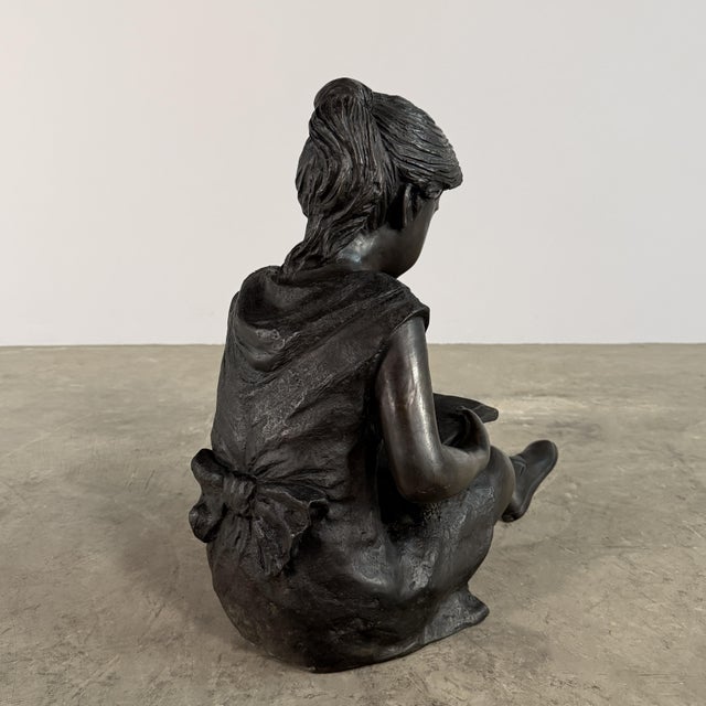 Seated Bronze Girl Reading Sculpture – 21" H, Child With Book For Sale - Image 9 of 12