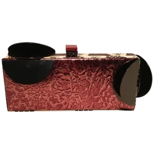 Tonya Hawkes Copper Leather Cow Print Faux Snakeskin Metal Abstract Clutch