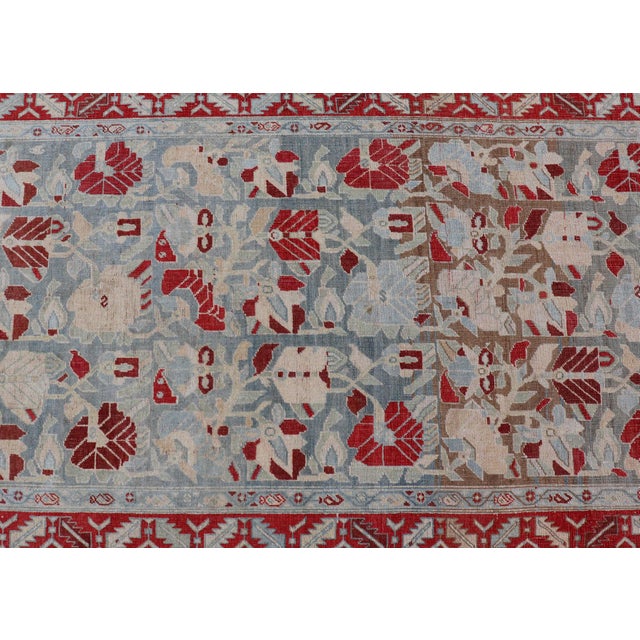 Antique Persian Hamedan Runner With Geometric in Light Blue & Raspberry Red 3'10 X 12' For Sale - Image 10 of 13